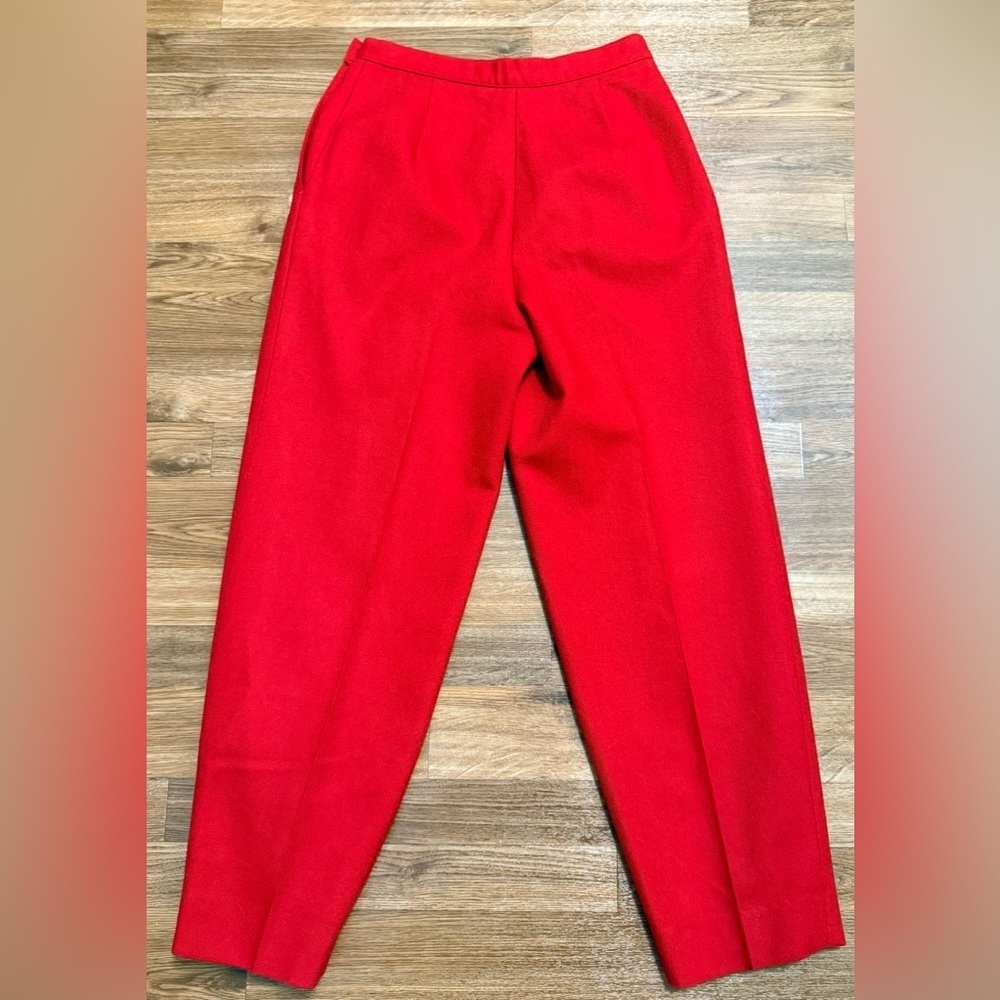 Vintage Red wool high waist classic preppy trousers pants fully lined side zip 6 - Picture 9 of 11